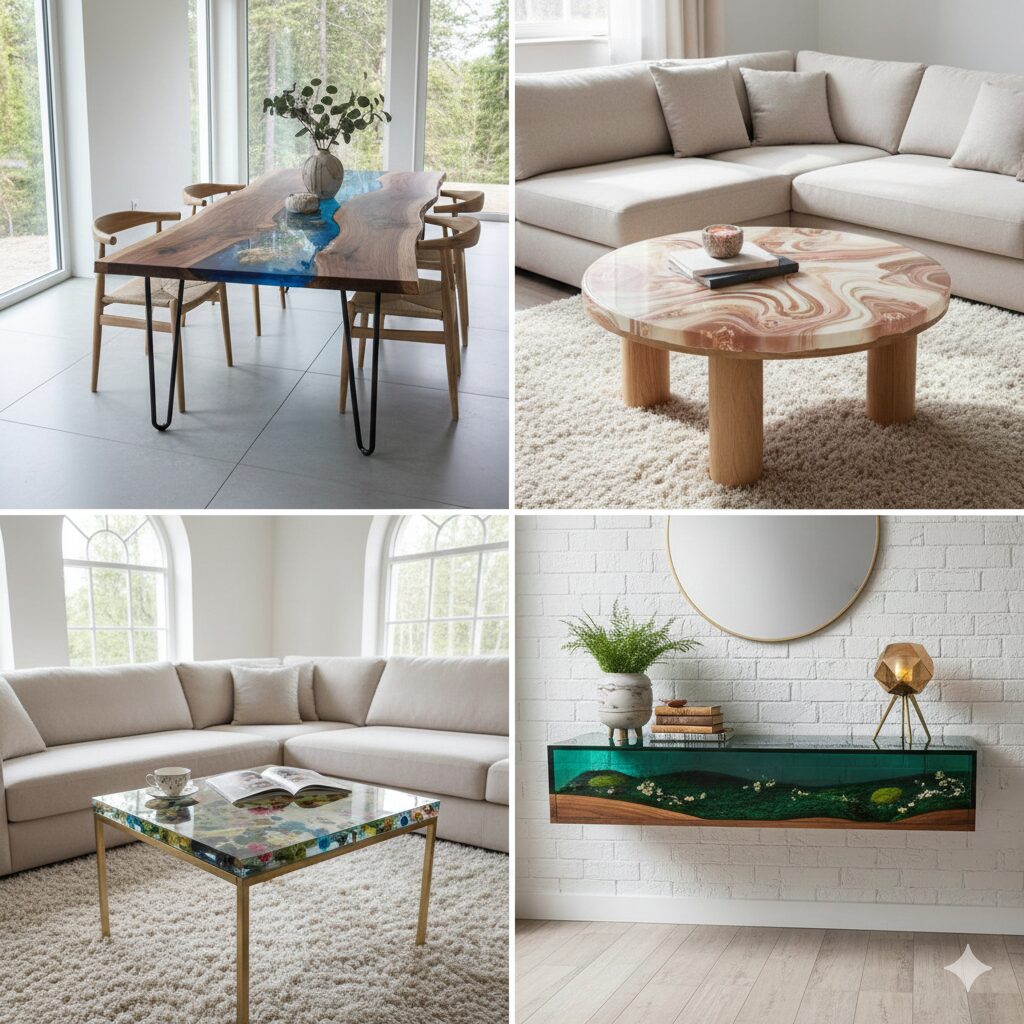 Mesa “Río” – Madera lenga  + resina (a medida)